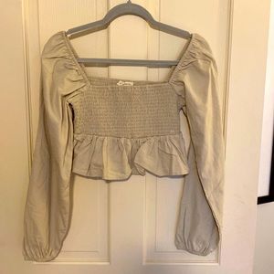 Pacsun,LA Hearts, XS, long sleeve, puckered with ruffle cropped top, solid tan